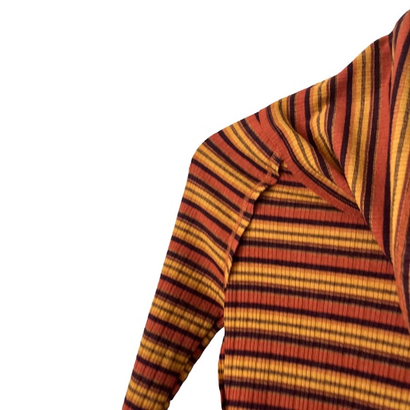 Free People Striped Cape Cod Cowl Neck Thermal Long Sleeve Shirt Top Orange XS - Picture 3 of 8